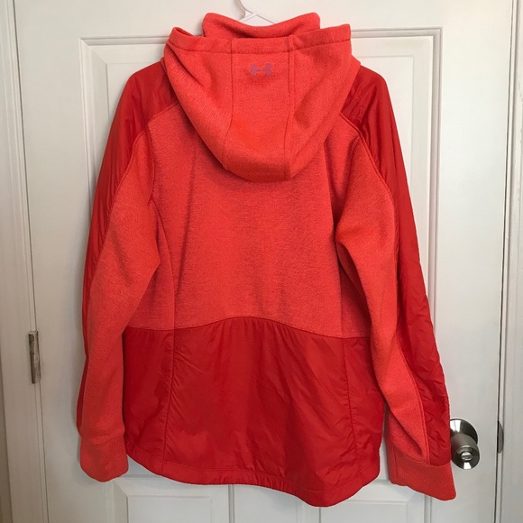 Under Armour Cold Gear Swacket Hooded Jacket Size L Coral Red Orange - Picture 4 of 9